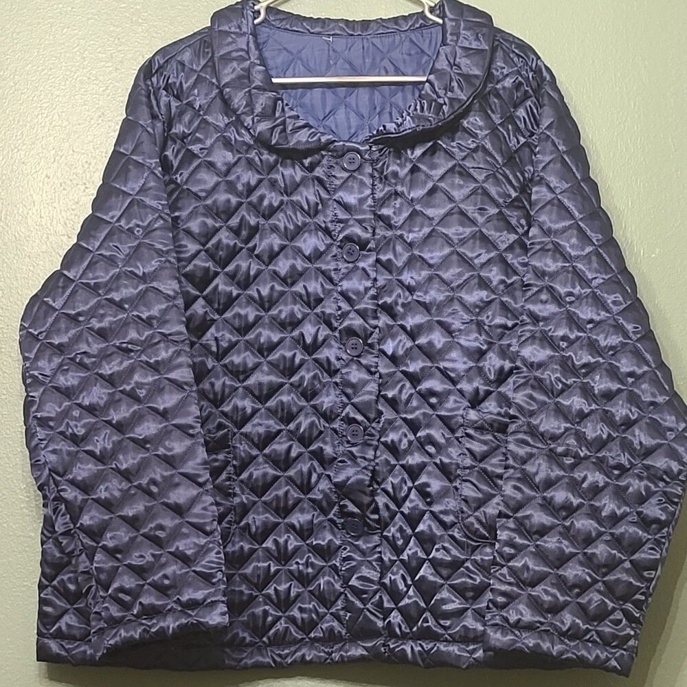Women's Quilted Jacket Navy Blue Unbranded Size Using Measurements Provided Soft